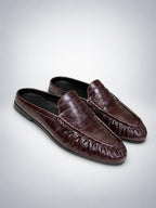 Women's Pleated Leather Mules – Flat Heel in Dark Burgundy — back view