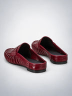 Women's Pleated Leather Mules – Flat Heel in Red — back view