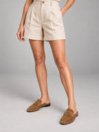 Women's Pleated Leather Mules – Flat Heel in Tan — shoe close-up