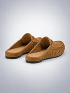 Women's Pleated Leather Mules – Flat Heel in Tan — side view