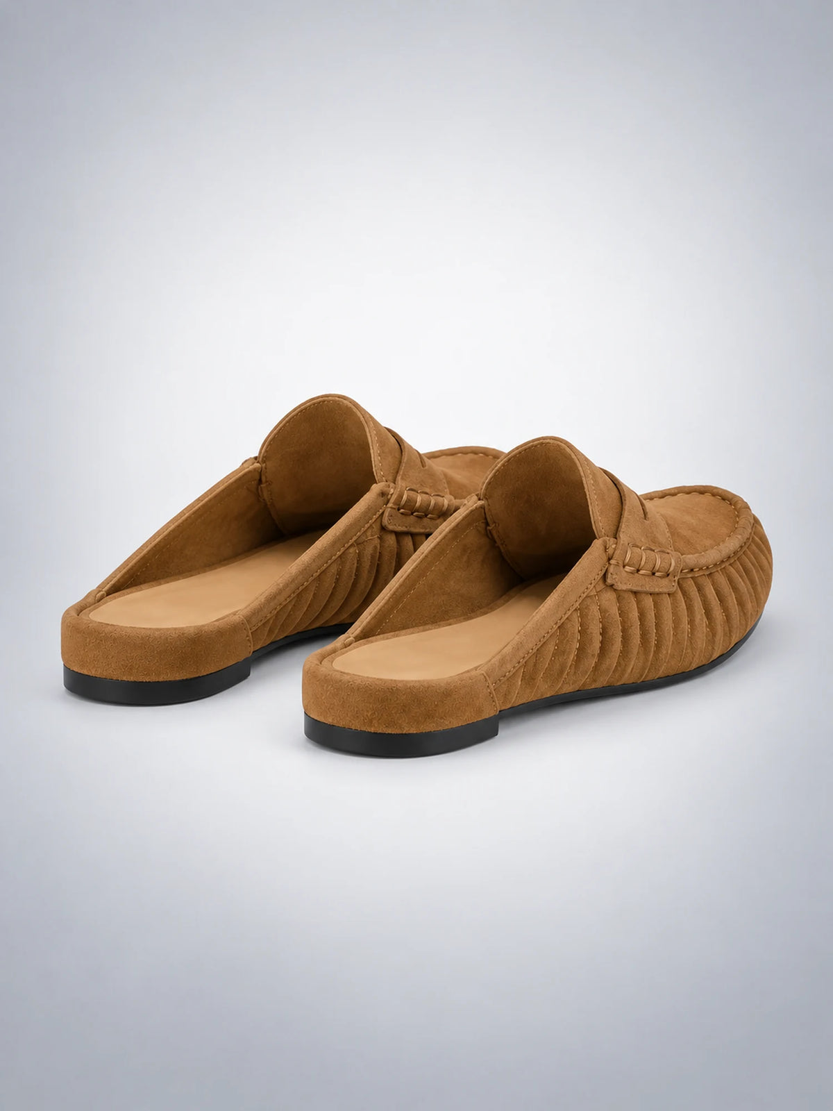 Women's Pleated Leather Mules – Flat Heel in Tan — side view