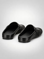 Women's Pleated Leather Mules – Penny Strap in Black — back view