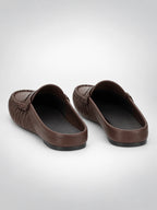 Women's Pleated Leather Mules – Penny Strap in Brown — back view