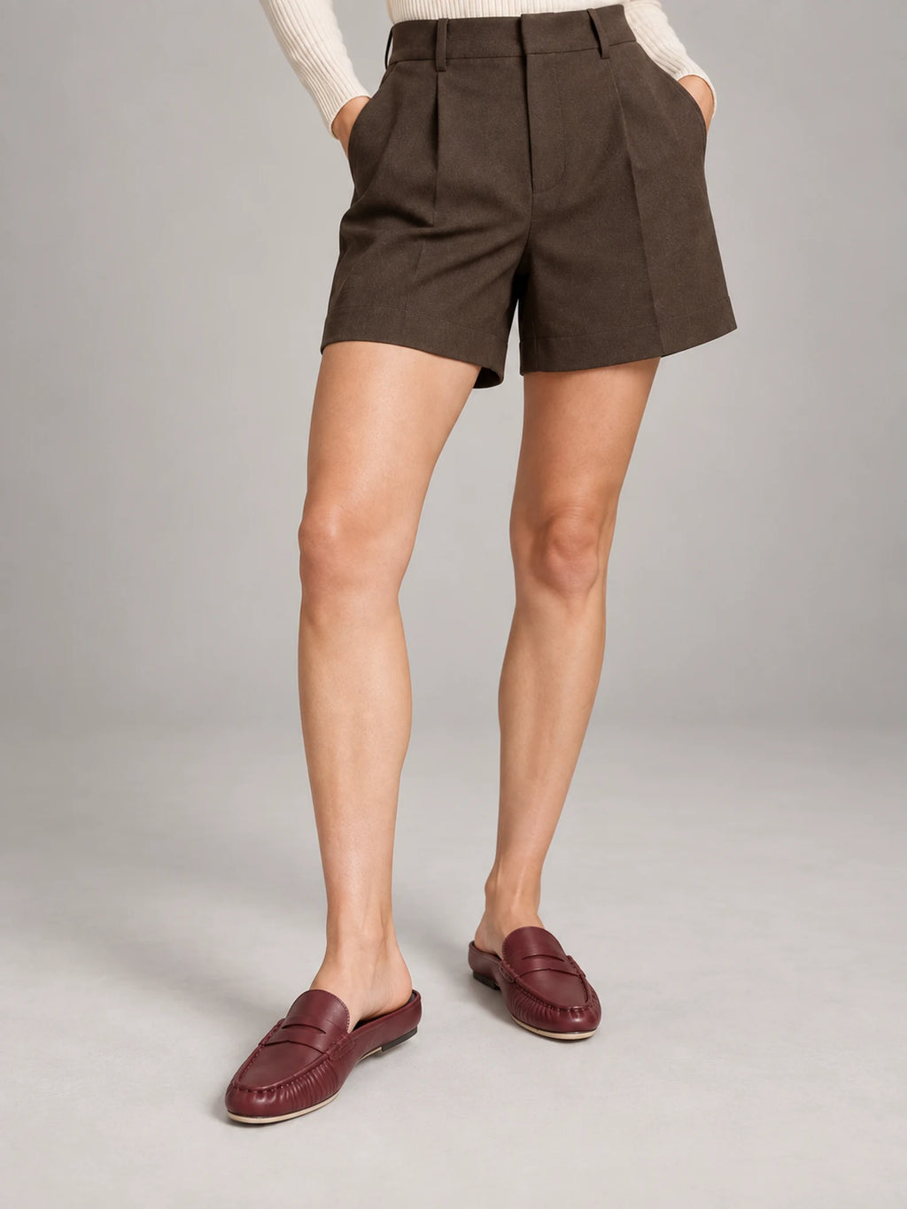 Women's Pleated Leather Mules – Penny Strap in Burgundy — shoe close-up