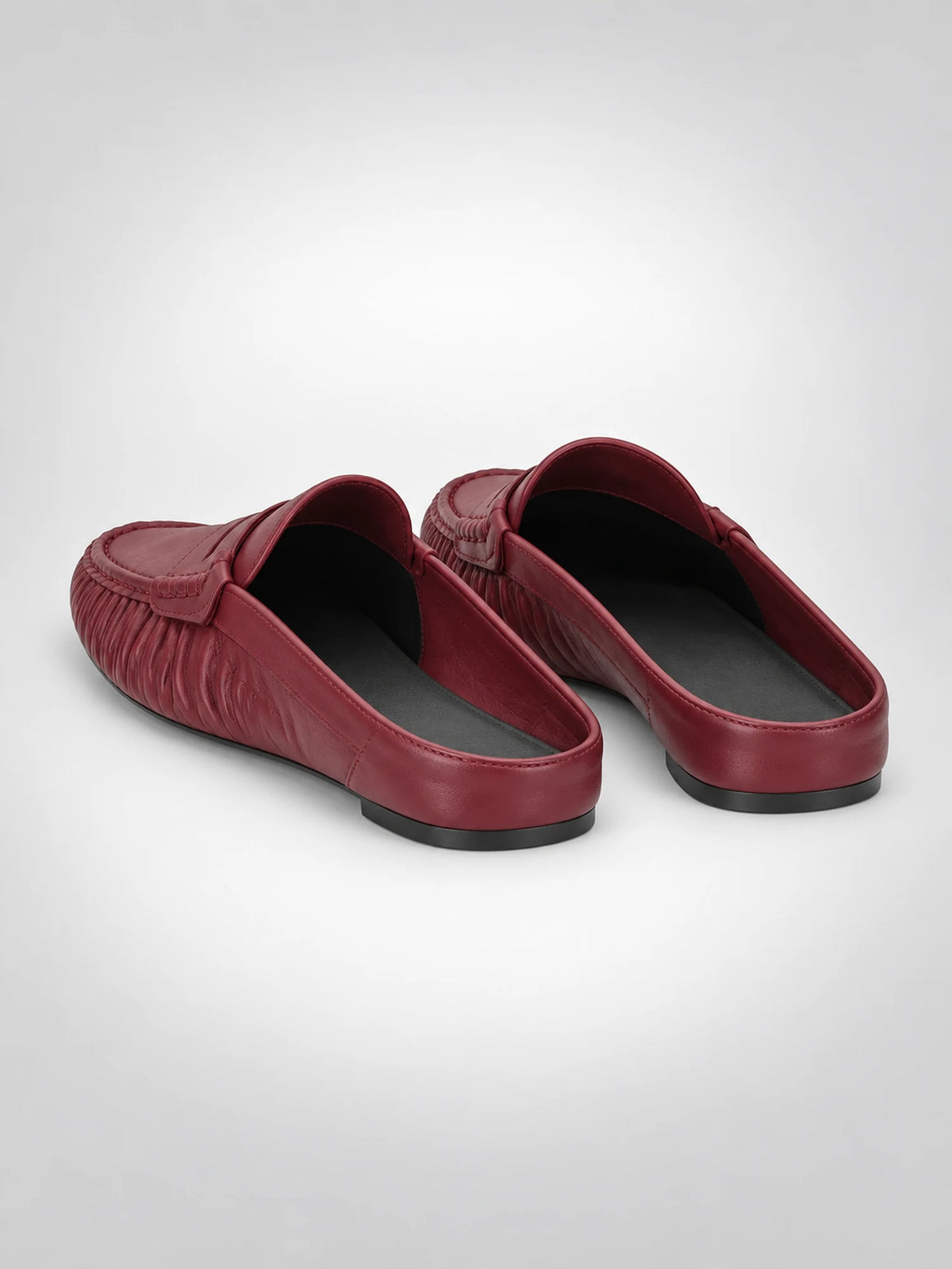Women's Pleated Leather Mules – Penny Strap in Burgundy — side view