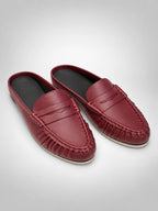 Women's Pleated Leather Mules – Penny Strap in Burgundy — hover view