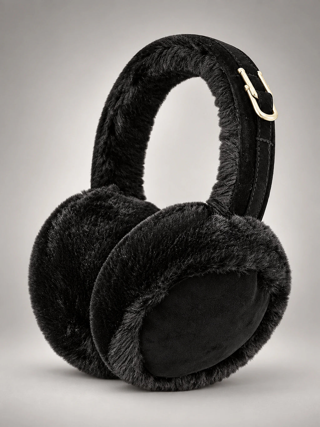 Women's Plush Earmuffs – Foldable Ear Warmers in Black — front view