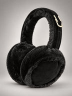 Women's Plush Earmuffs – Foldable Ear Warmers in Black — front view
