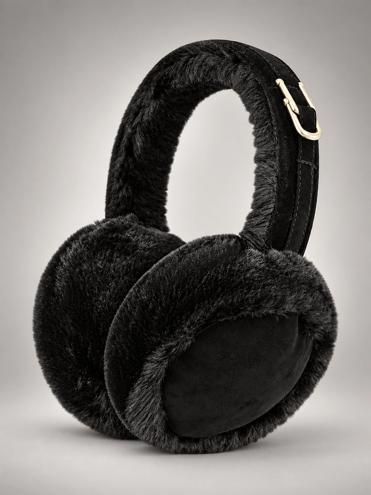 Women's Plush Earmuffs – Foldable Ear Warmers in Black — front view