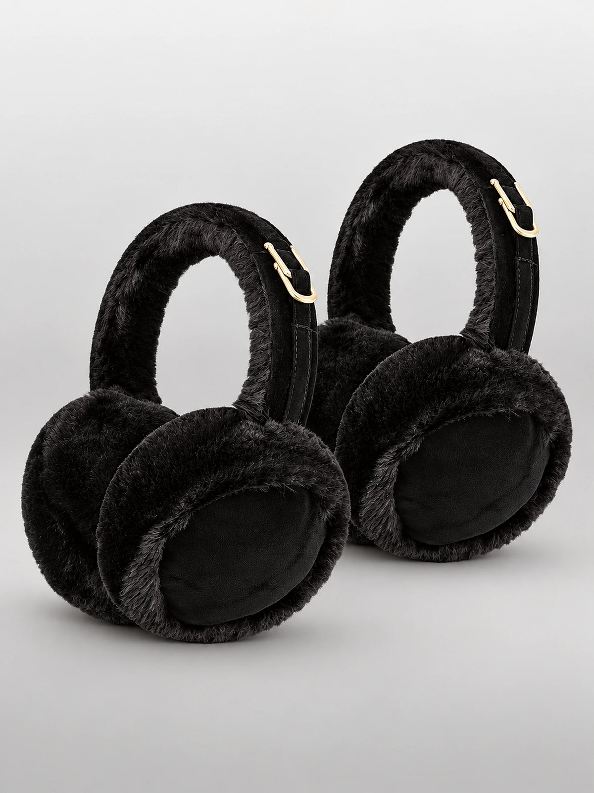 Women's Plush Earmuffs – Foldable Ear Warmers in Black — alternate view