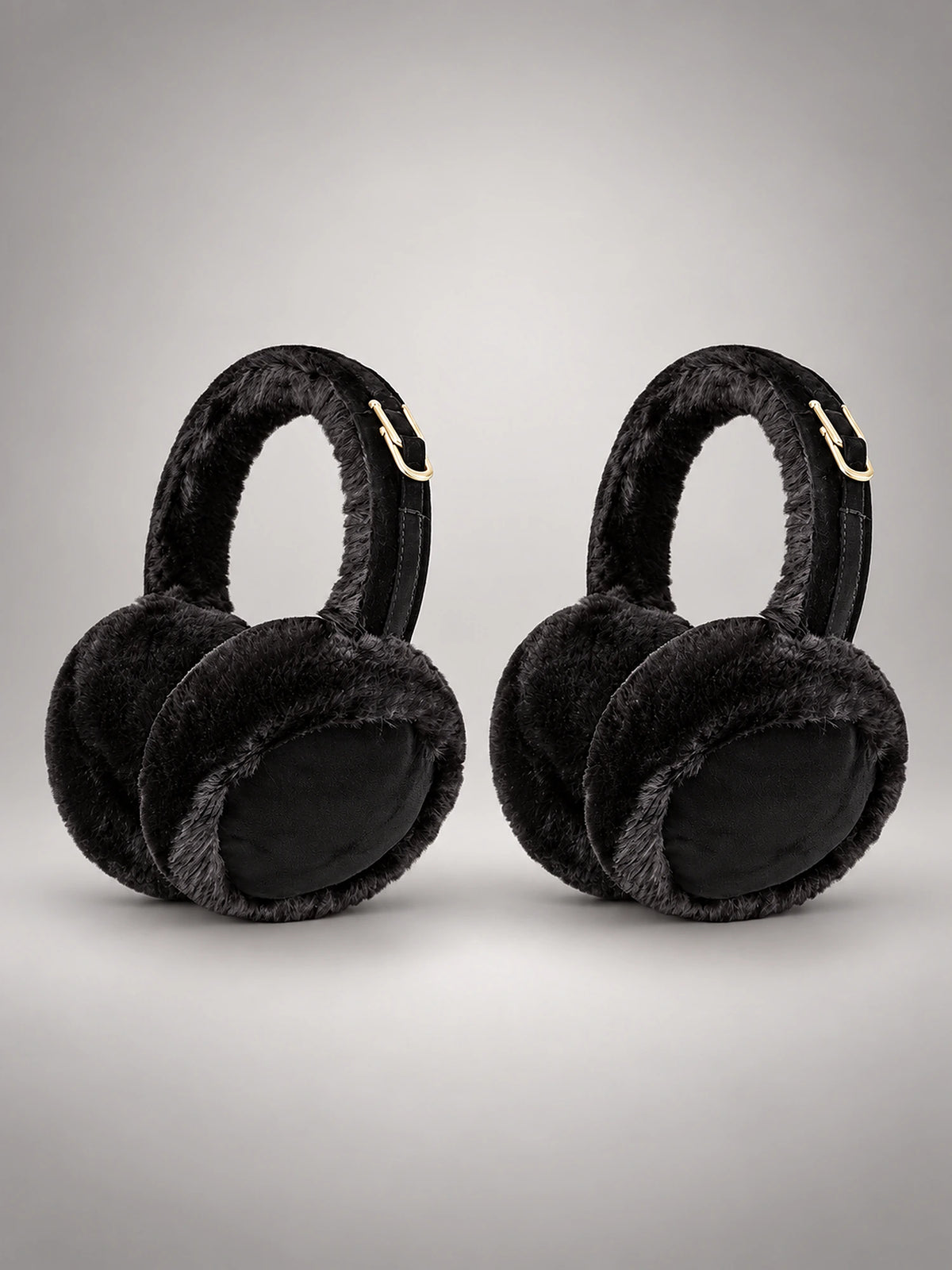 Women's Plush Earmuffs – Foldable Ear Warmers in Black — front view
