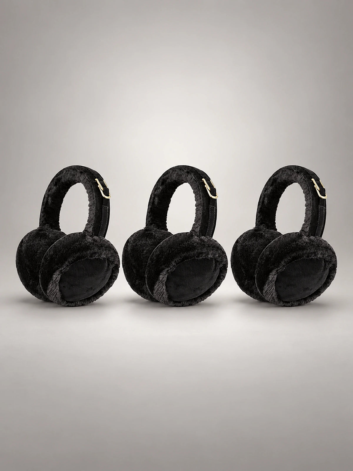 Women's Plush Earmuffs – Foldable Ear Warmers in Black — front view