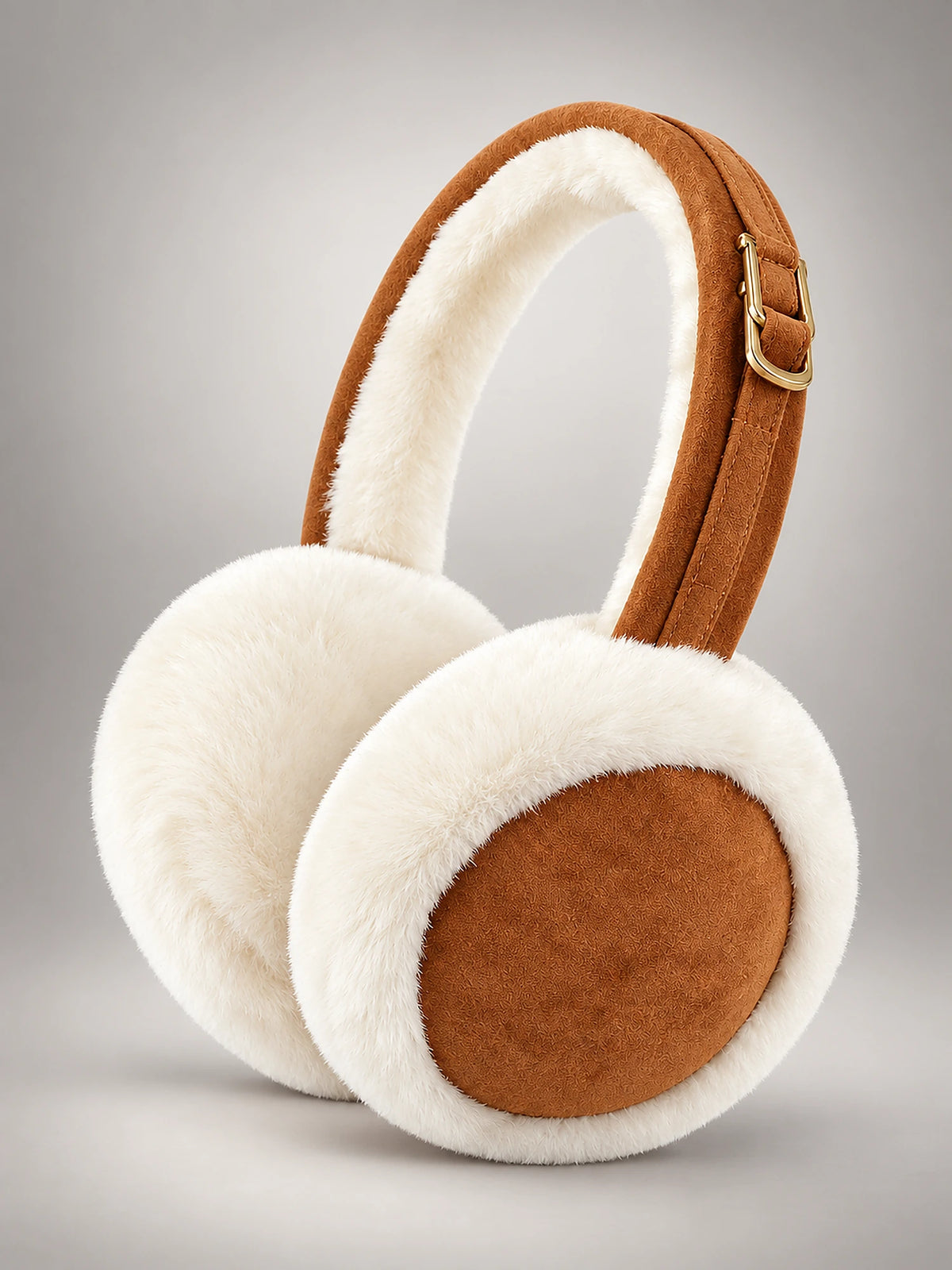 Women's Plush Earmuffs – Foldable Ear Warmers in Tan — front view