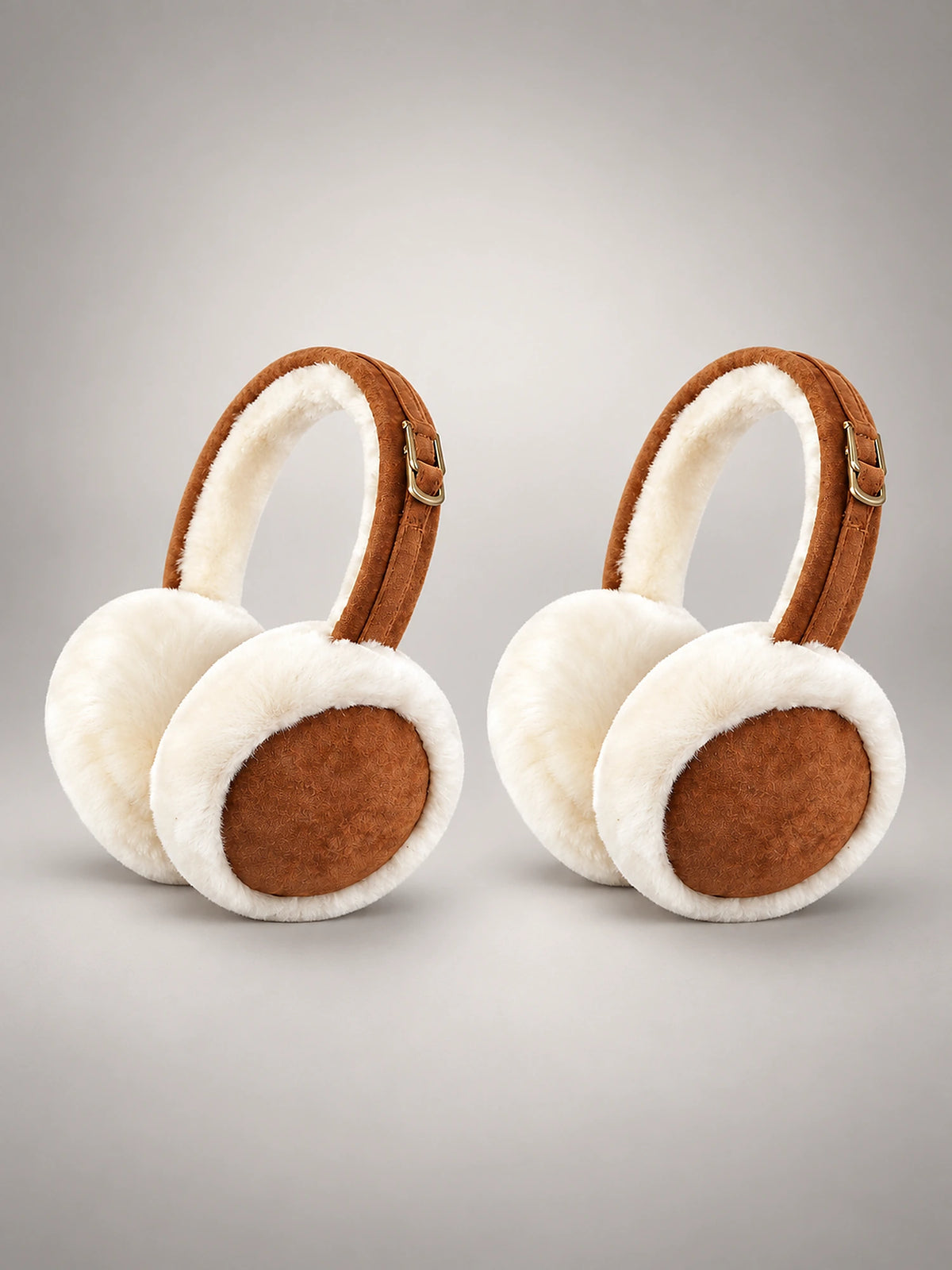 Women's Plush Earmuffs – Foldable Ear Warmers in Tan — front view