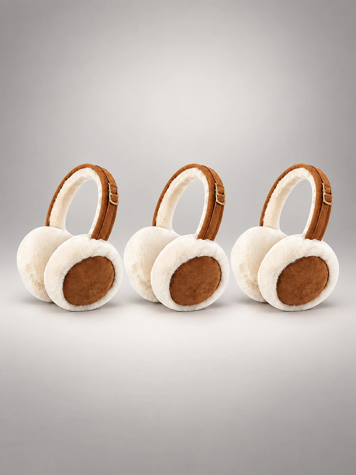 Women's Plush Earmuffs – Foldable Ear Warmers in Tan — front view