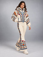 Women's Printed Hooded Ski Suit – Padded Zip-Up in Cream Print — alternate view