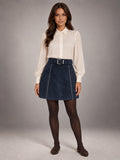 Women's Retro Suede Mini Skirt – Petite A-Line in Midnight — front view