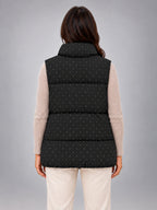 Women's Rhinestone Padded Gilet – Stand Collar in Black — back view