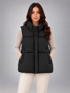 Women's Rhinestone Padded Gilet – Stand Collar in Black — front view