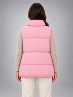 Women's Rhinestone Padded Gilet – Stand Collar in Blush Pink — back view