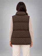 Women's Rhinestone Padded Gilet – Stand Collar in Coffee — back view