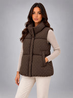 Women's Rhinestone Padded Gilet – Stand Collar in Coffee — alternate view