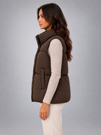 Women's Rhinestone Padded Gilet – Stand Collar in Coffee — side view