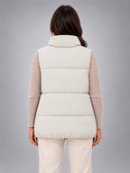 Women's Rhinestone Padded Gilet – Stand Collar in Ivory — back view