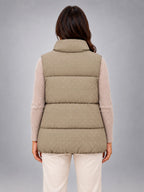 Women's Rhinestone Padded Gilet – Stand Collar in Khaki — back view