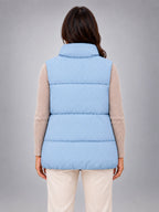 Women's Rhinestone Padded Gilet – Stand Collar in Light Blue — back view