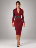 Women's Ribbed Jumper Dress – Cut-Out Detail Slim Fit in Wine Red — front view