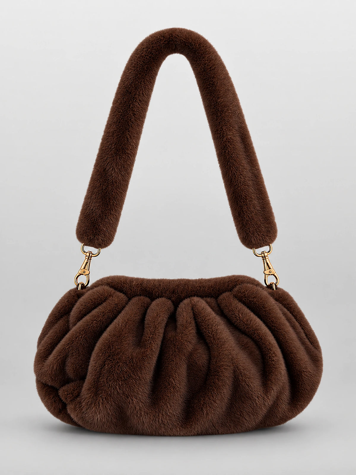 Women's Ruched Cloud Bag – Soft Crossbody Clutch in Dark Brown — front view