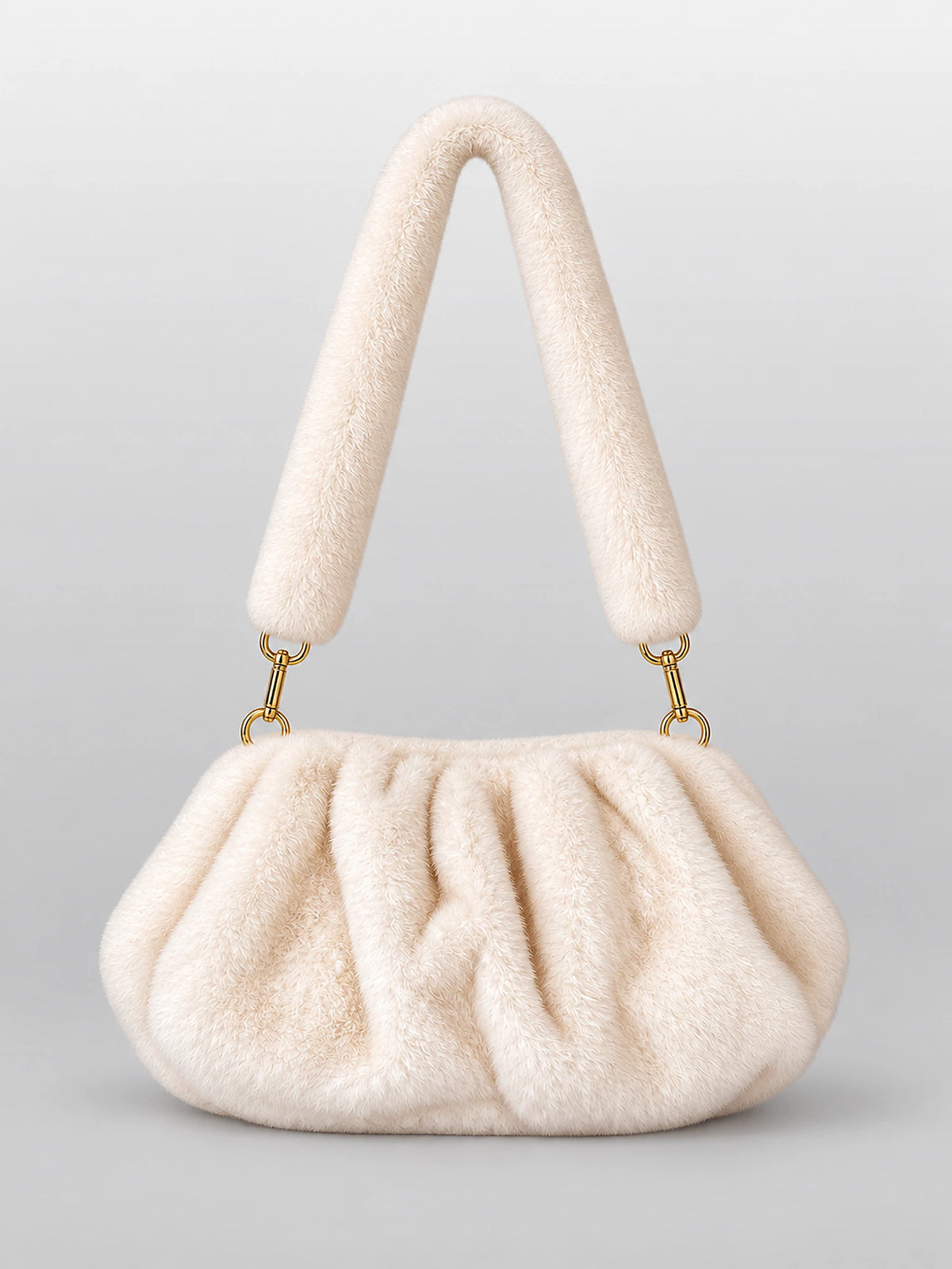 Women's Ruched Cloud Bag – Soft Crossbody Clutch in White — front view