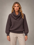 Women's Scarf Collar Jumper – Chunky Knit Cropped in Brown — front view