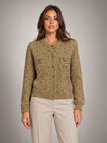 Women's Button-Front Knit Cardigan – Crew Neck Pockets in Olive — front view
