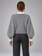 Women's Shirt Collar Jumper – Layered-Look Knit in Grey — back view