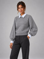 Women's Shirt Collar Jumper – Layered-Look Knit in Grey — alternate view