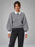 Women's Shirt Collar Jumper – Layered-Look Knit in Grey — front view