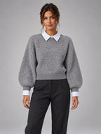 Women's Shirt Collar Jumper – Layered-Look Knit in Grey — front view