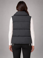 Women's Short Down Gilet – Stand Collar Puffer in Charcoal — back view