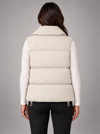 Women's Short Down Gilet – Stand Collar Puffer in Ivory — back view