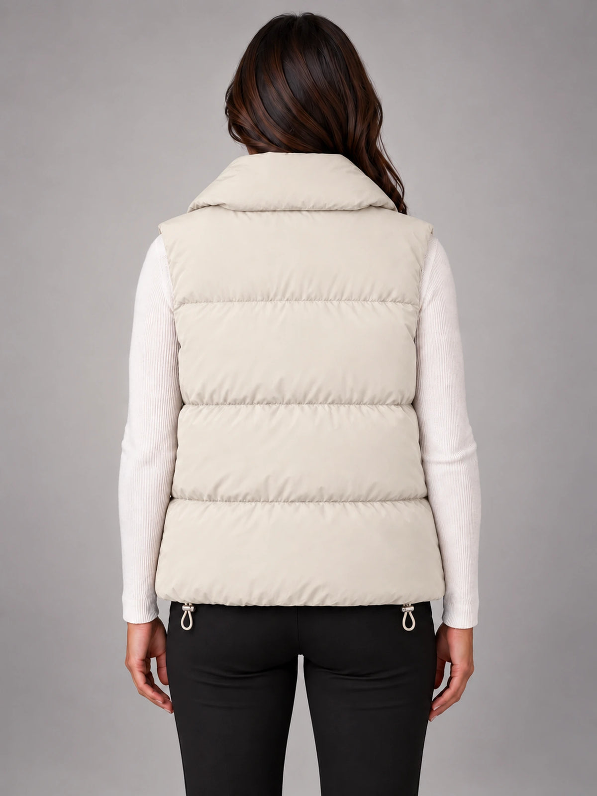 Women's Short Down Gilet – Stand Collar Puffer in Ivory — back view