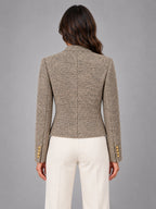 Women's Short Tweed-Style Jacket – Classic Petite in Beige Black Tweed — back view