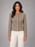 Women's Short Tweed-Style Jacket – Classic Petite in Beige Black Tweed — front view