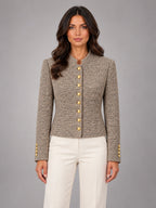 Women's Short Tweed-Style Jacket – Classic Petite in Beige Black Tweed — front view