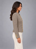 Women's Short Tweed-Style Jacket – Classic Petite in Beige Black Tweed — side view
