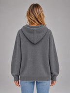 Women's Grey Hooded Knit Jumper – Six Button in Grey — back view