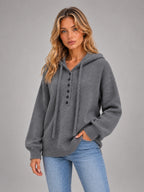 Women's Grey Hooded Knit Jumper – Six Button in Grey — alternate view