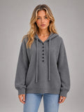 Women's Grey Hooded Knit Jumper – Six Button in Grey — front view