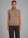 Women's Sleeveless High Neck Knit Top – Relaxed Fit in Khaki — front view